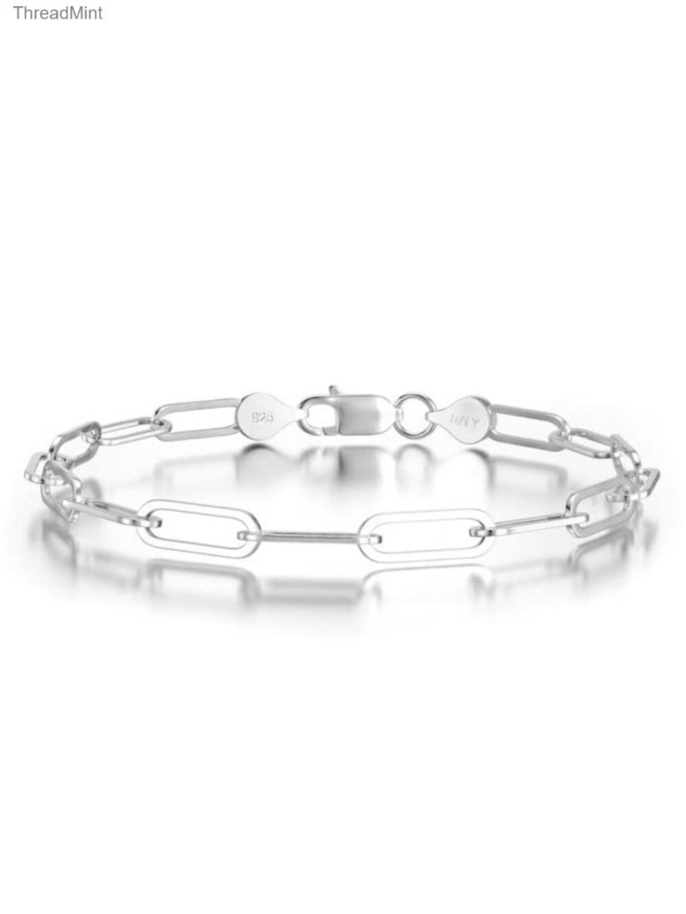 925 Sterling Silver Paperclip Bracelet Lobster Claw Clasp Link Bracelet